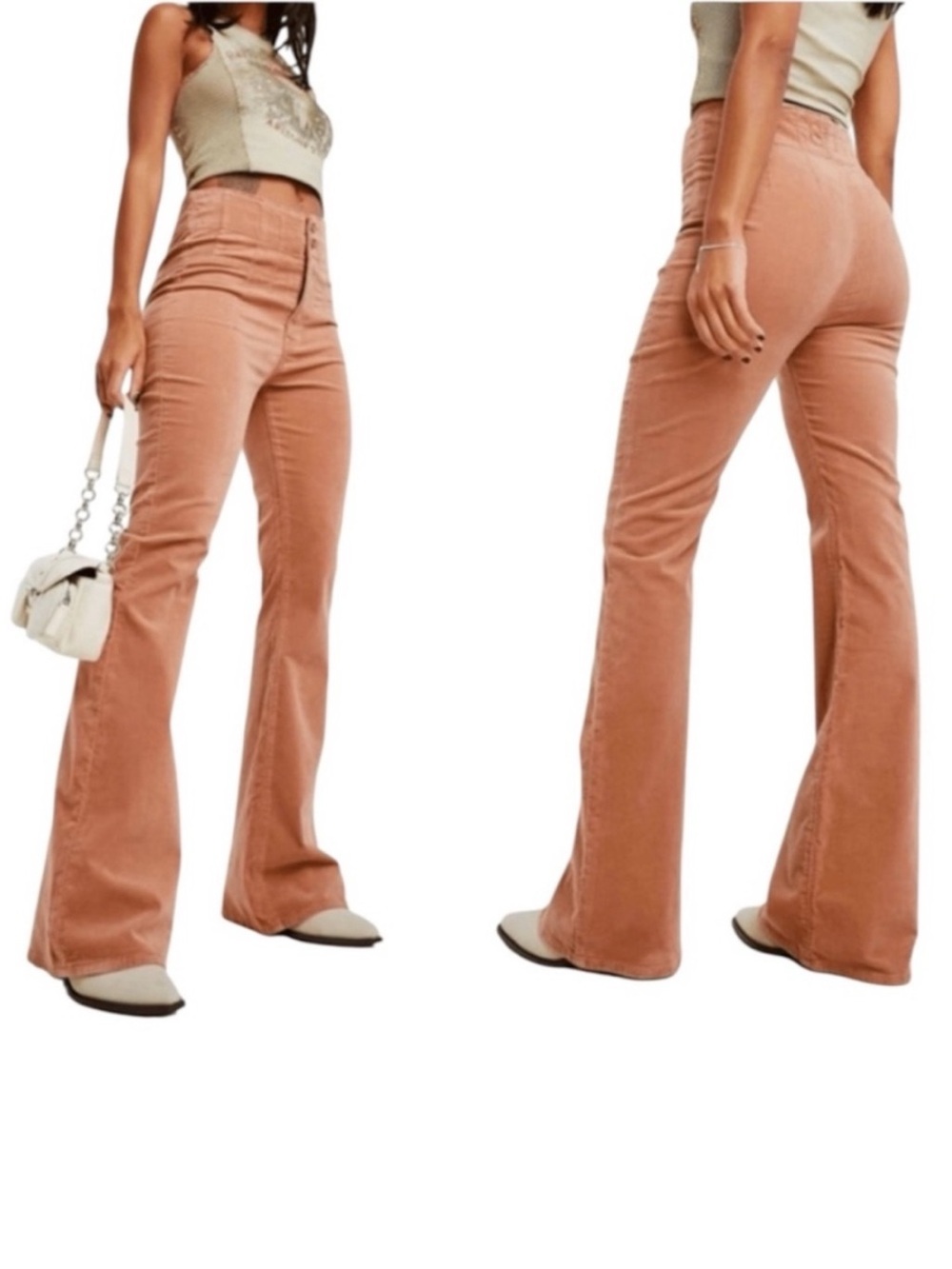 We The Free Jayde Cord High-Rise Flare Pants in Rust
